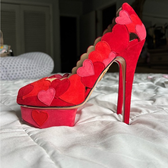 Charlotte Olympia Red and Pink Heart Heels - Picture 1 of 7
